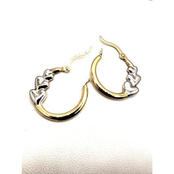 14K REAL GOLD Super Light Hollow Hearts Hoop Earrings - Picture 3 of 12